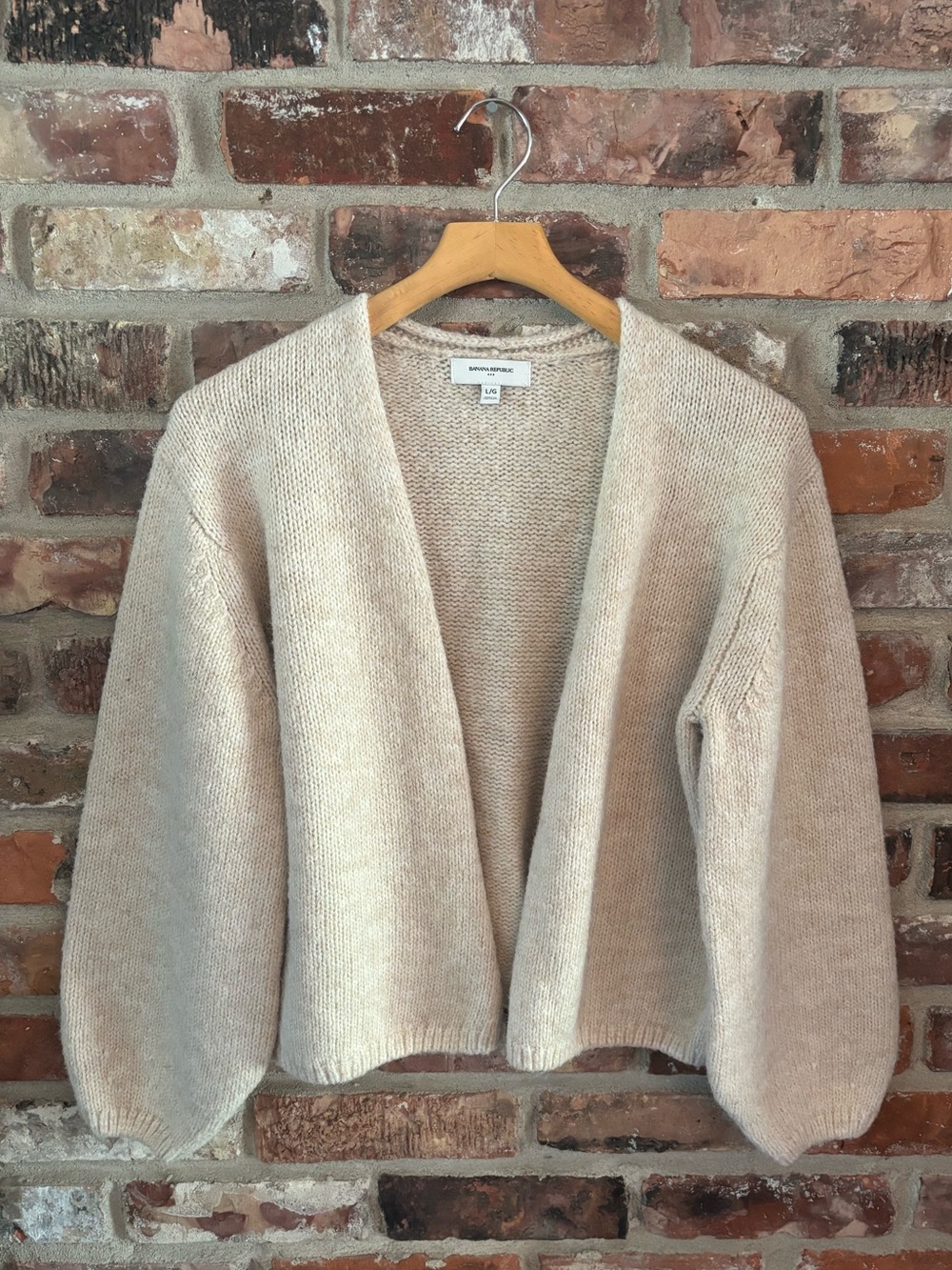 Banana Republic Cream Knit Balloon Sleeve Open Cardigan Sweater, L